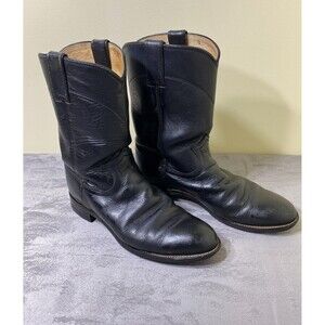 Vintage Justin 3133 Boots Mens Size 8D Black Leather Western Roper Cowboy Ranch